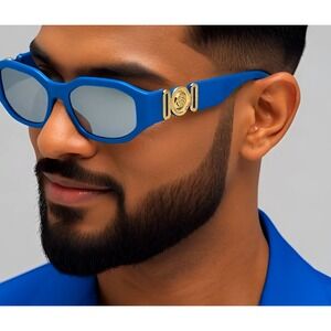 Sunglasses Blue Frame Silver‎ MirrorLens Men Fashion Sophisticated Lentes Gafas